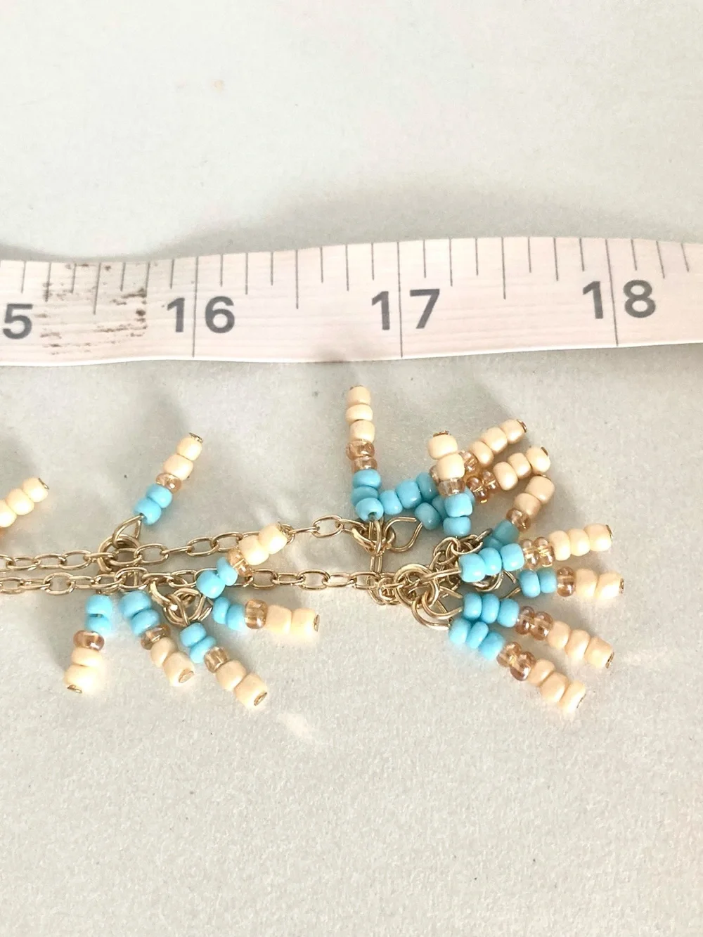 Jessica Simpson Gold-Tone preloved Necklace Turquoise Cream tone Bead Tassels